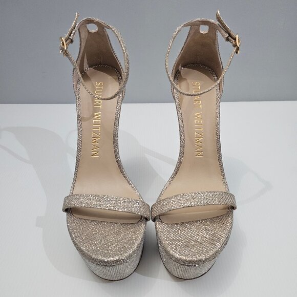 Stuart Weitzman Nudistcurve Hollywood Heel 8.5 Platino Platform Stiletto Sandal - Picture 4 of 14